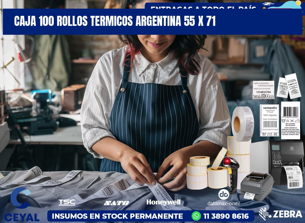 CAJA 100 ROLLOS TERMICOS ARGENTINA 55 x 71