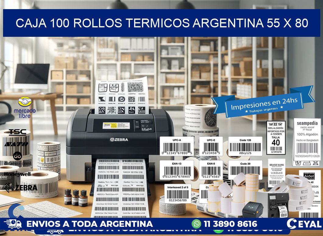 CAJA 100 ROLLOS TERMICOS ARGENTINA 55 x 80