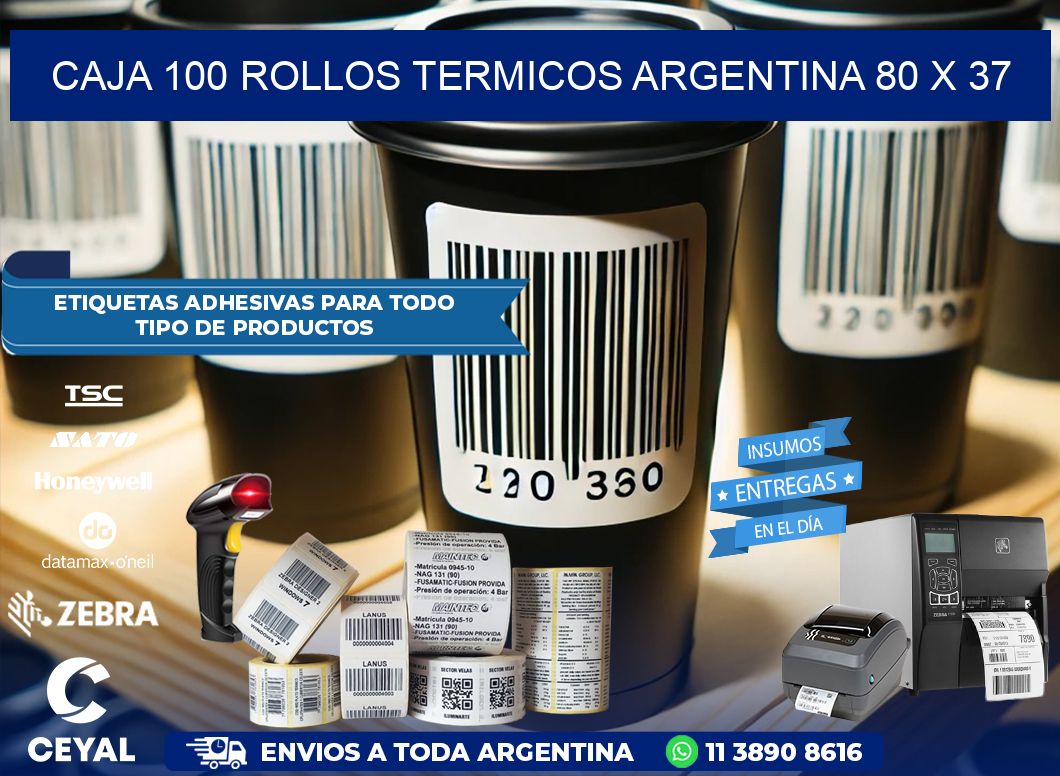 CAJA 100 ROLLOS TERMICOS ARGENTINA 80 x 37