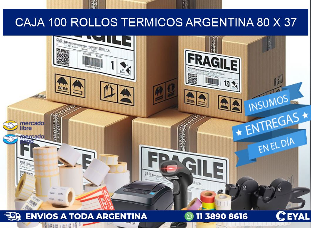 CAJA 100 ROLLOS TERMICOS ARGENTINA 80 x 37