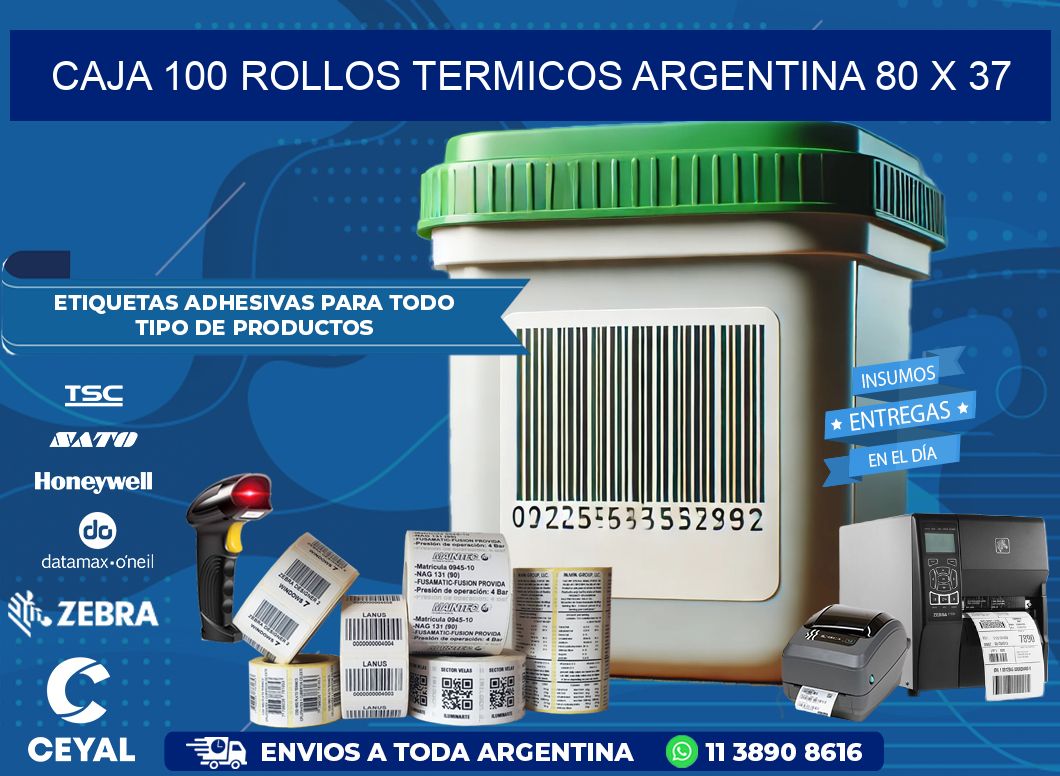 CAJA 100 ROLLOS TERMICOS ARGENTINA 80 x 37