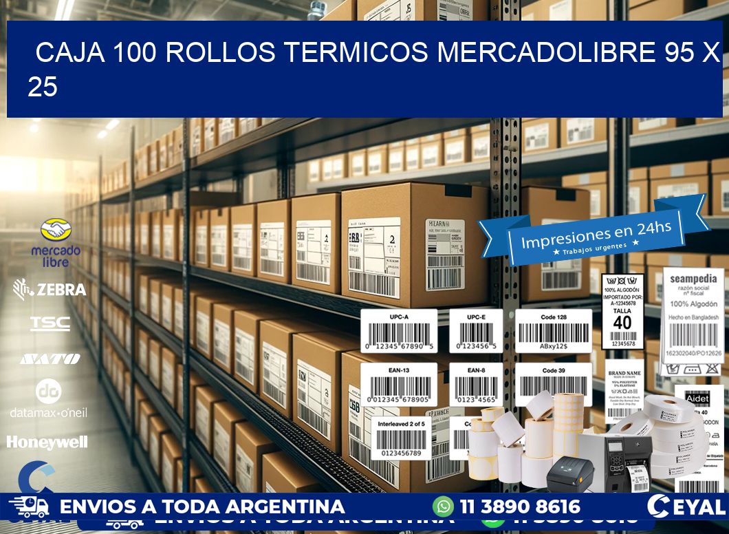 CAJA 100 ROLLOS TERMICOS MERCADOLIBRE 95 x 25