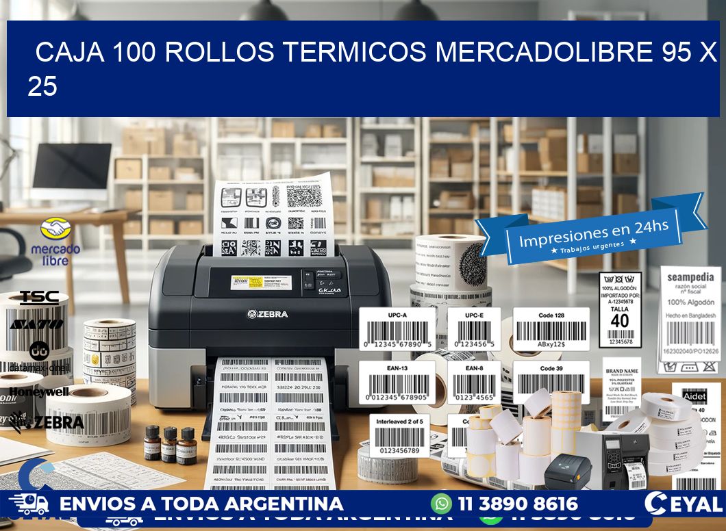 CAJA 100 ROLLOS TERMICOS MERCADOLIBRE 95 x 25