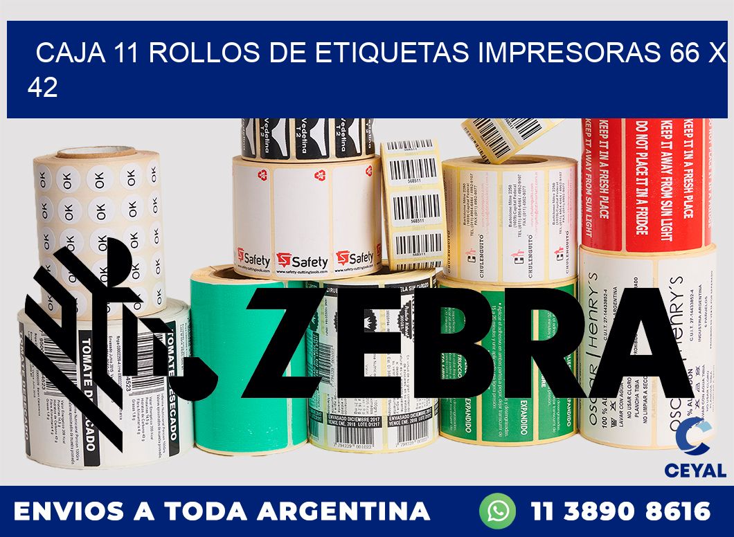CAJA 11 ROLLOS DE ETIQUETAS IMPRESORAS 66 x 42