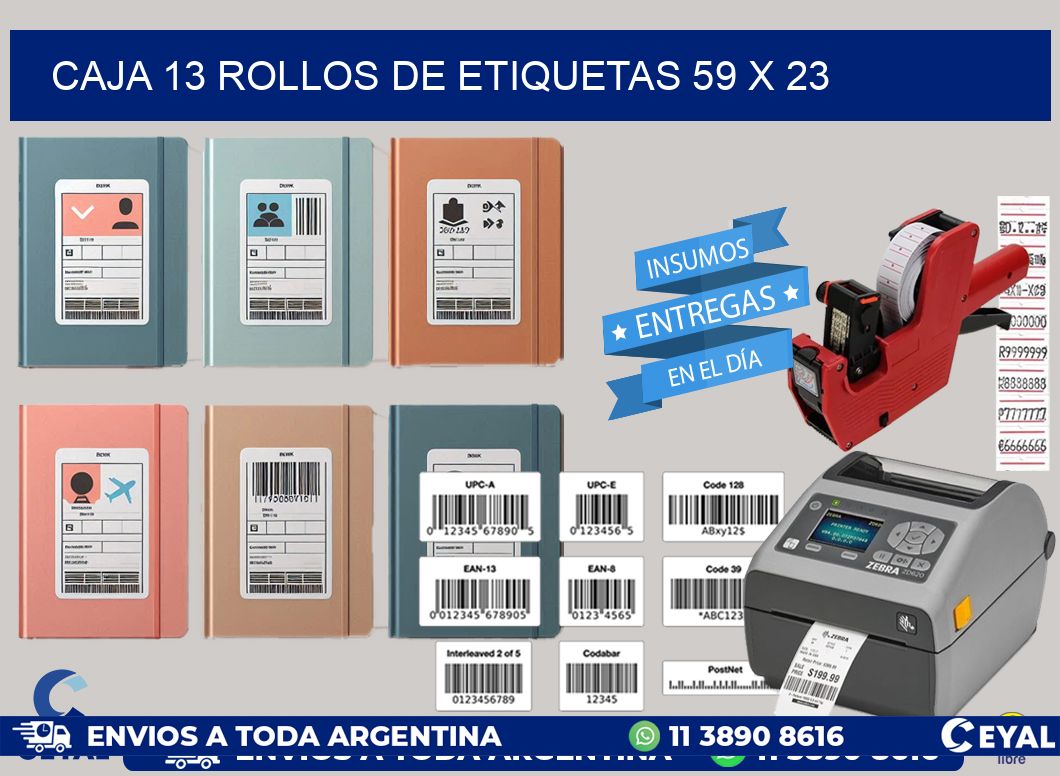 CAJA 13 ROLLOS DE ETIQUETAS 59 x 23