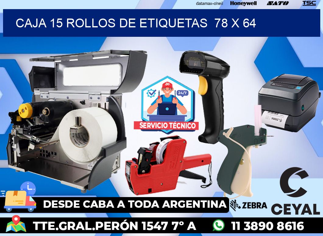 CAJA 15 ROLLOS DE ETIQUETAS  78 x 64