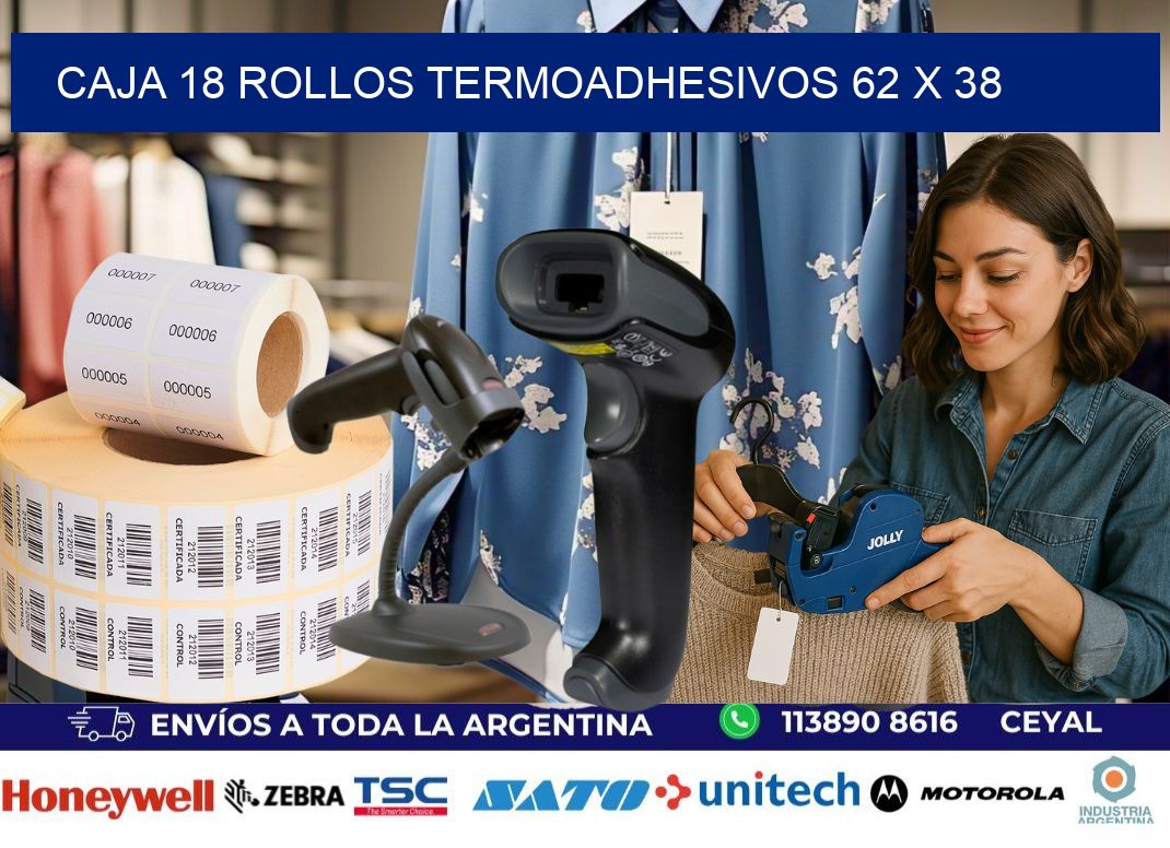 CAJA 18 ROLLOS TERMOADHESIVOS 62 x 38