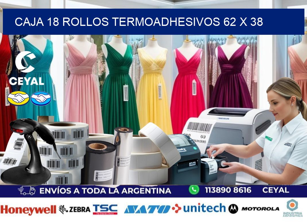 CAJA 18 ROLLOS TERMOADHESIVOS 62 x 38
