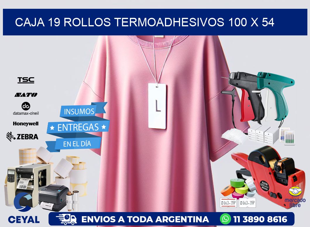 CAJA 19 ROLLOS TERMOADHESIVOS 100 x 54