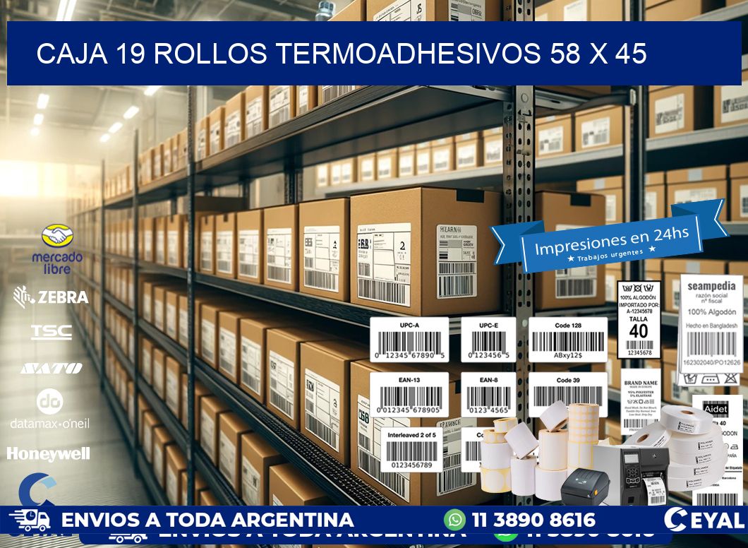 CAJA 19 ROLLOS TERMOADHESIVOS 58 x 45