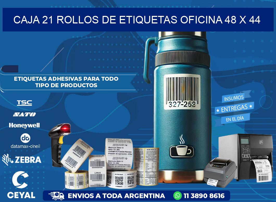 CAJA 21 ROLLOS DE ETIQUETAS OFICINA 48 x 44