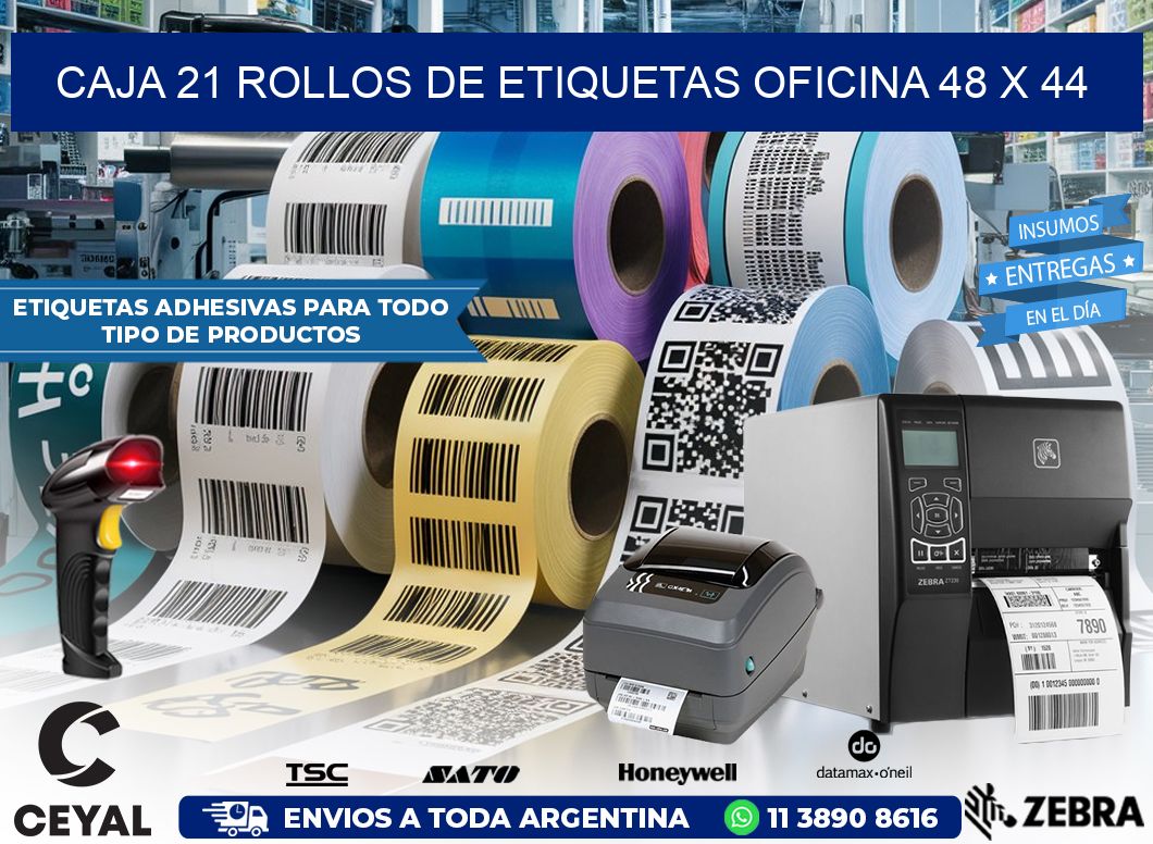 CAJA 21 ROLLOS DE ETIQUETAS OFICINA 48 x 44