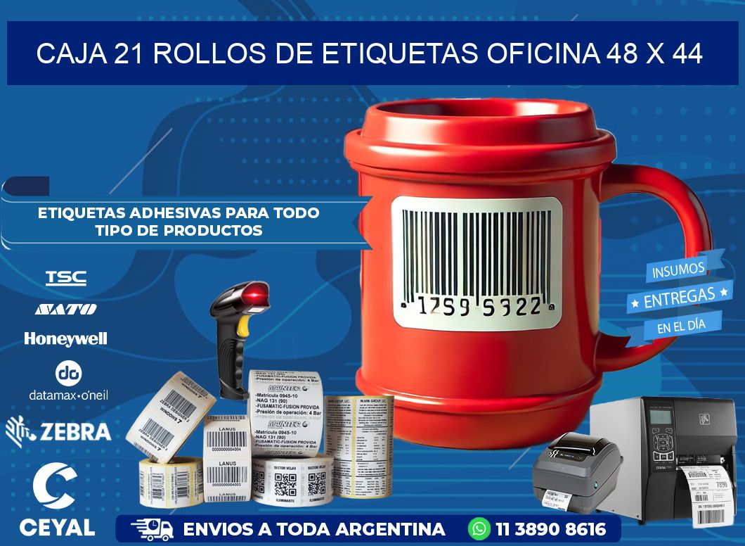 CAJA 21 ROLLOS DE ETIQUETAS OFICINA 48 x 44