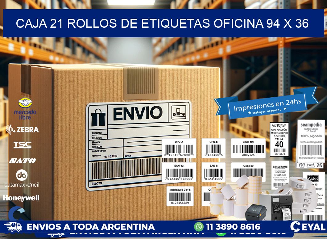 CAJA 21 ROLLOS DE ETIQUETAS OFICINA 94 x 36