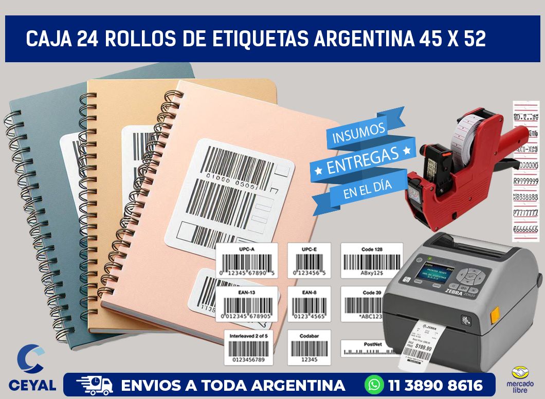 CAJA 24 ROLLOS DE ETIQUETAS ARGENTINA 45 x 52