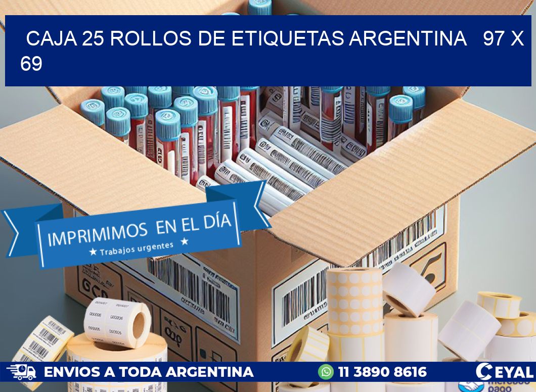 CAJA 25 ROLLOS DE ETIQUETAS ARGENTINA   97 x 69