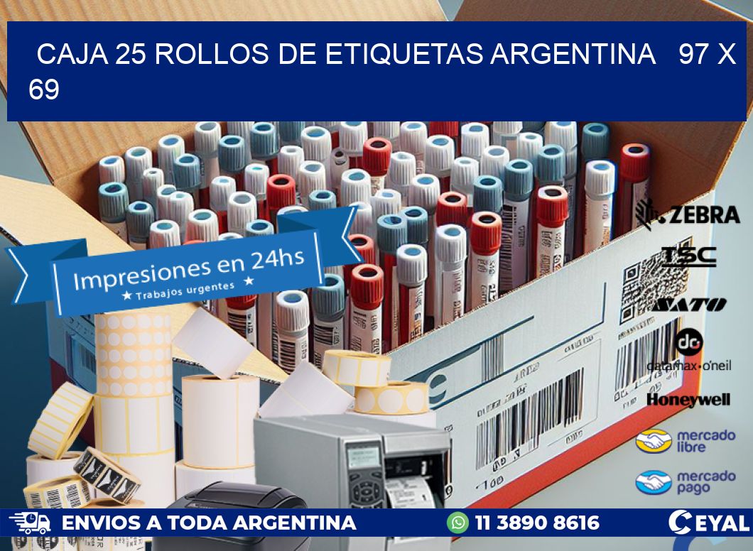 CAJA 25 ROLLOS DE ETIQUETAS ARGENTINA   97 x 69