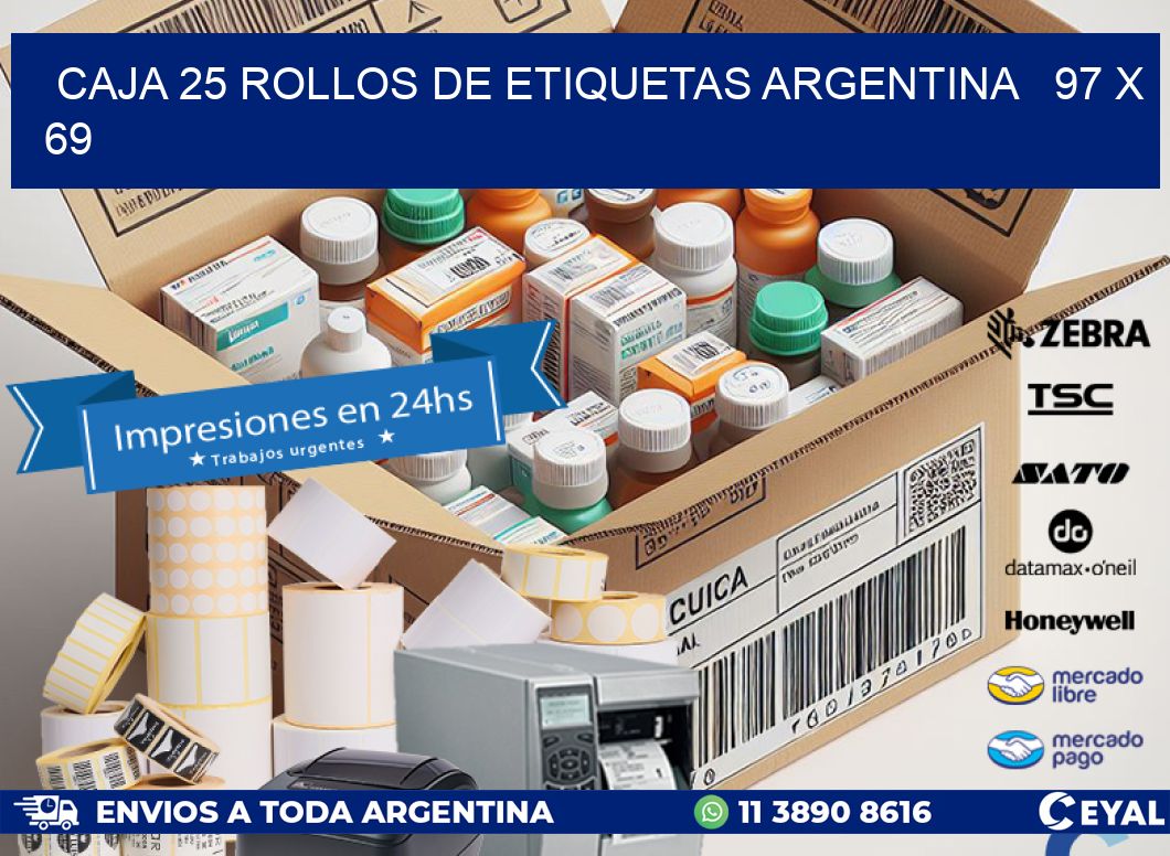 CAJA 25 ROLLOS DE ETIQUETAS ARGENTINA   97 x 69