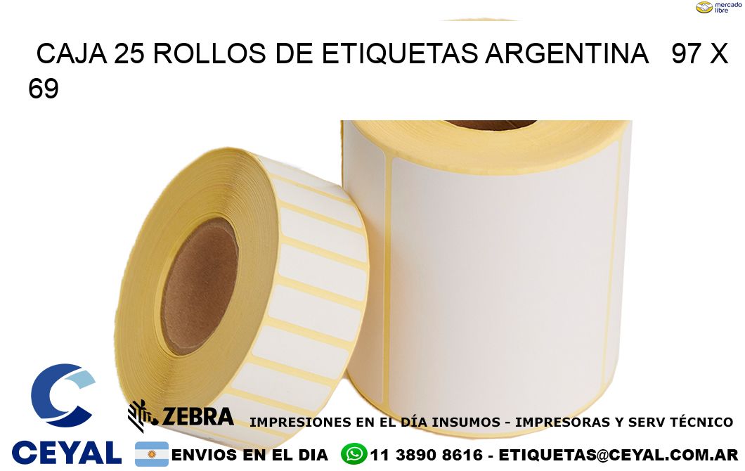 CAJA 25 ROLLOS DE ETIQUETAS ARGENTINA   97 x 69