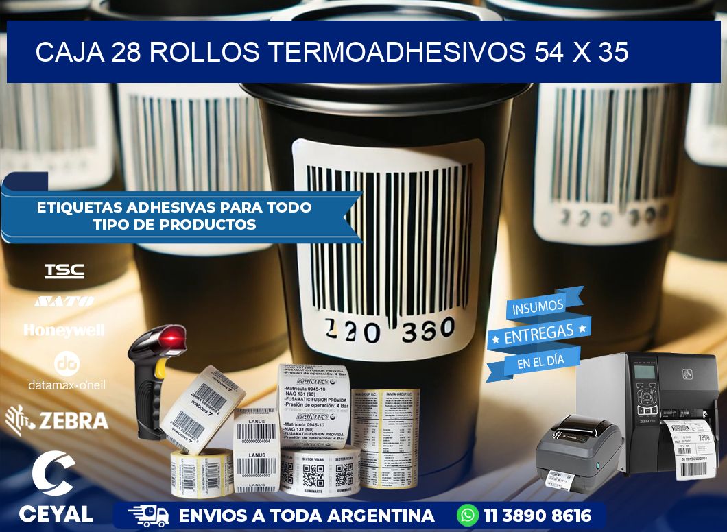 CAJA 28 ROLLOS TERMOADHESIVOS 54 x 35