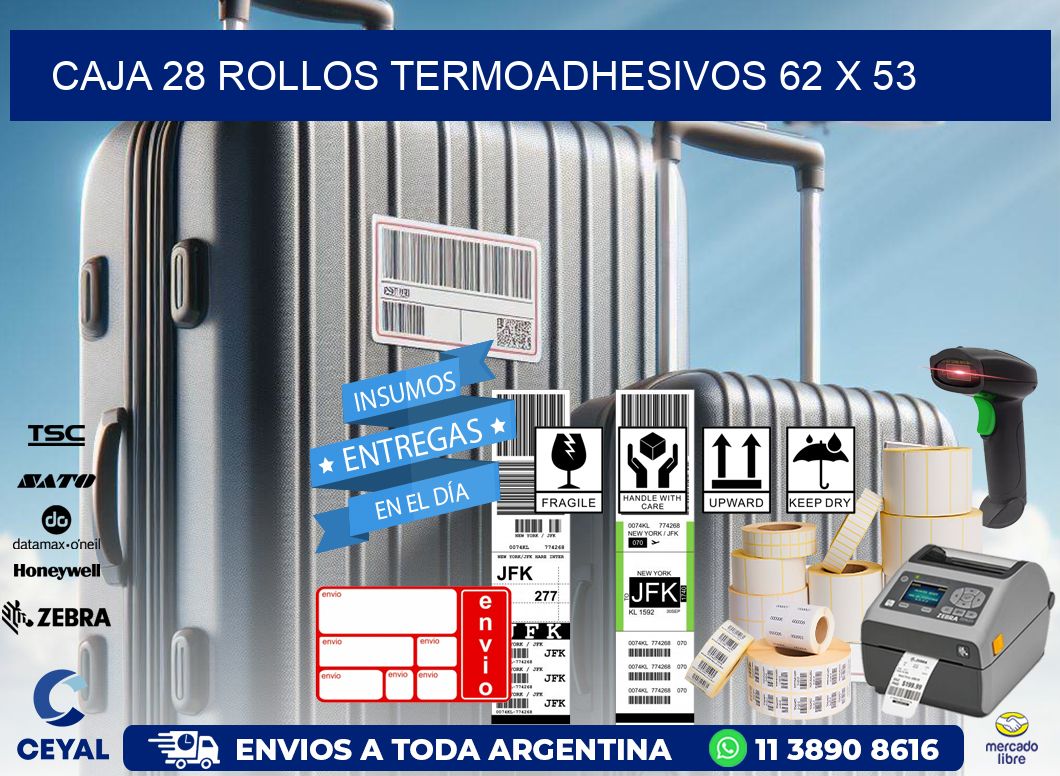 CAJA 28 ROLLOS TERMOADHESIVOS 62 x 53