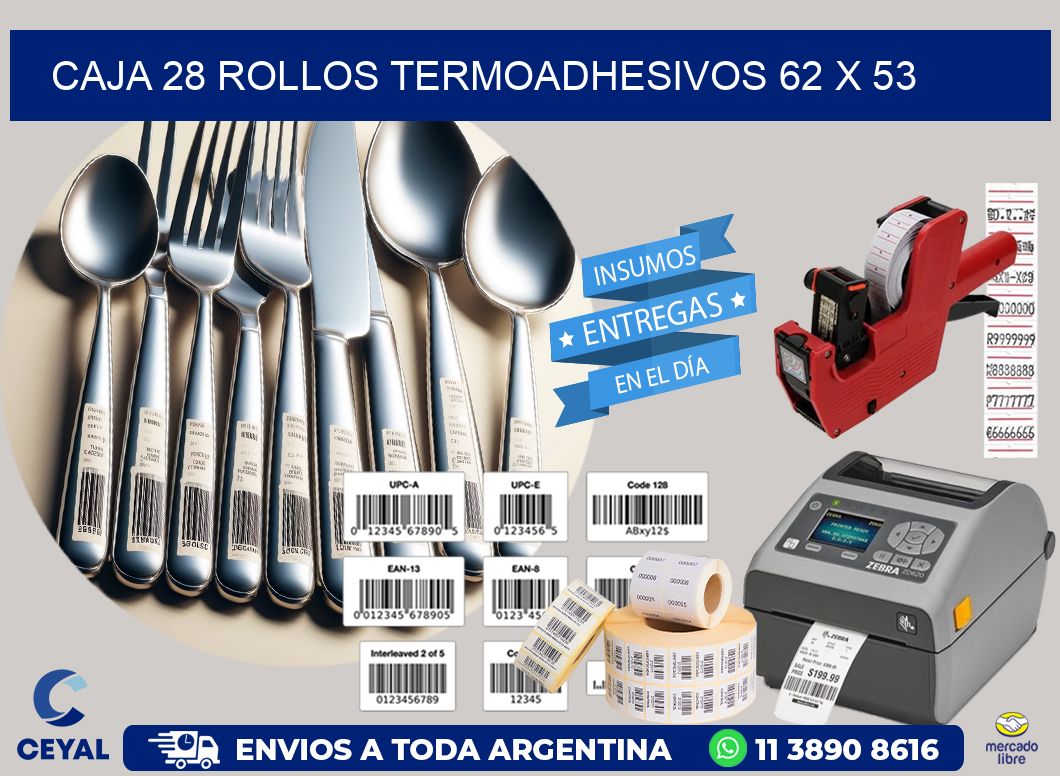 CAJA 28 ROLLOS TERMOADHESIVOS 62 x 53