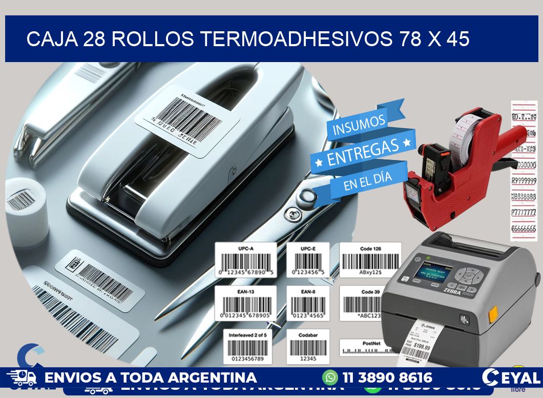 CAJA 28 ROLLOS TERMOADHESIVOS 78 x 45