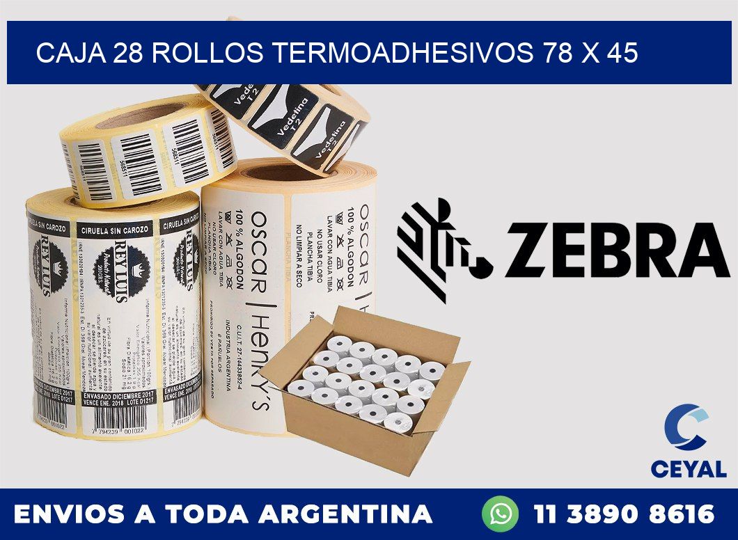 CAJA 28 ROLLOS TERMOADHESIVOS 78 x 45