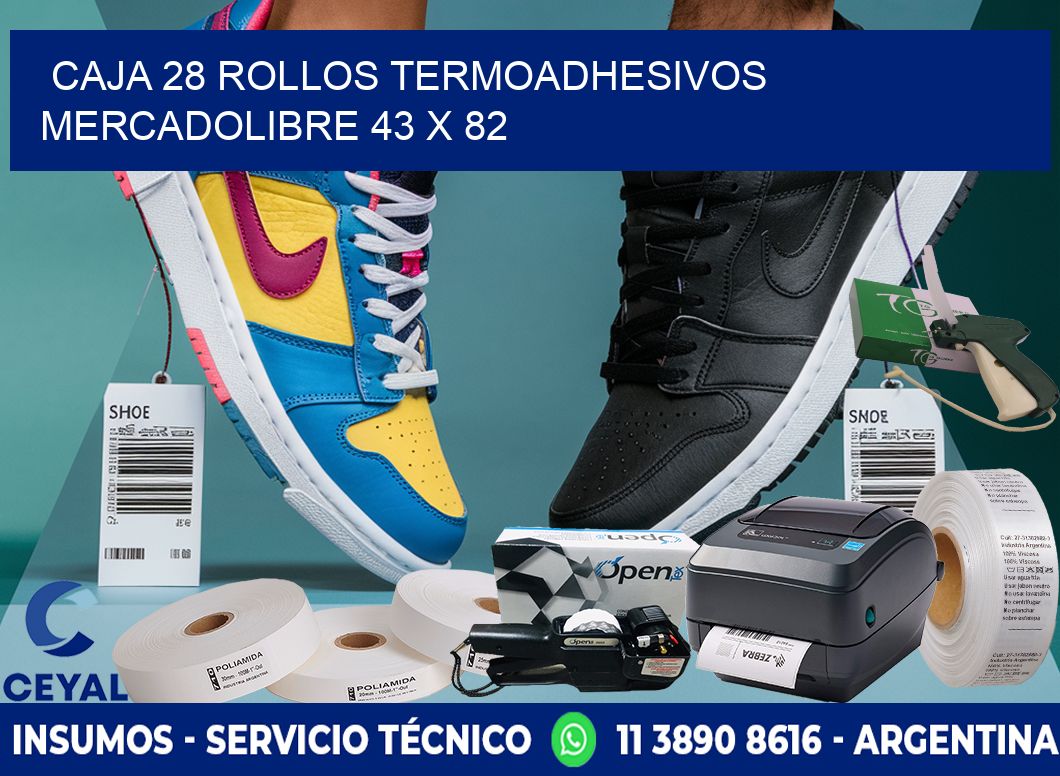 CAJA 28 ROLLOS TERMOADHESIVOS MERCADOLIBRE 43 x 82