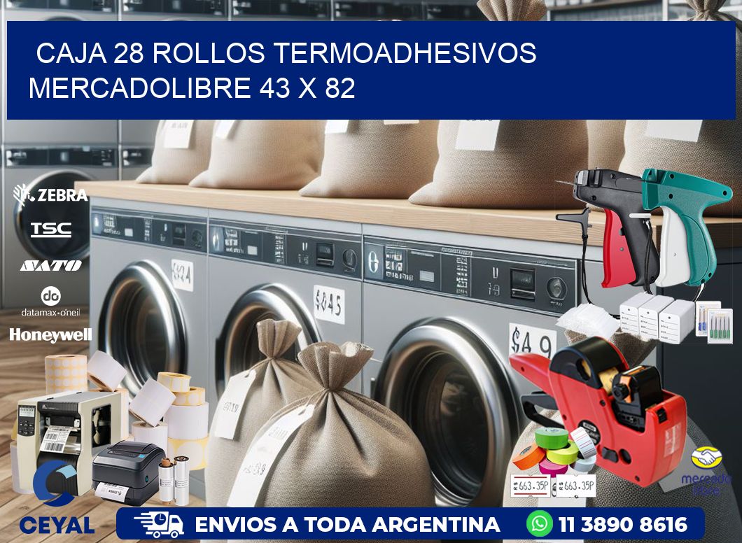 CAJA 28 ROLLOS TERMOADHESIVOS MERCADOLIBRE 43 x 82