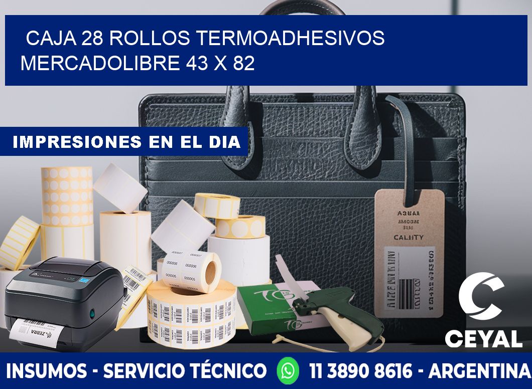 CAJA 28 ROLLOS TERMOADHESIVOS MERCADOLIBRE 43 x 82