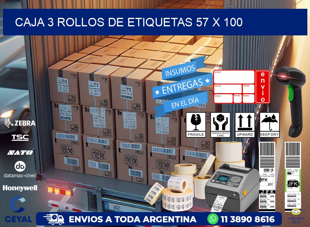CAJA 3 ROLLOS DE ETIQUETAS 57 x 100