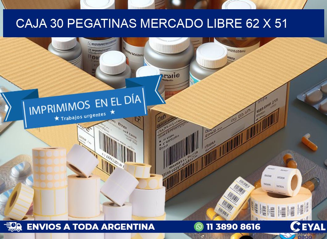 CAJA 30 PEGATINAS MERCADO LIBRE 62 x 51