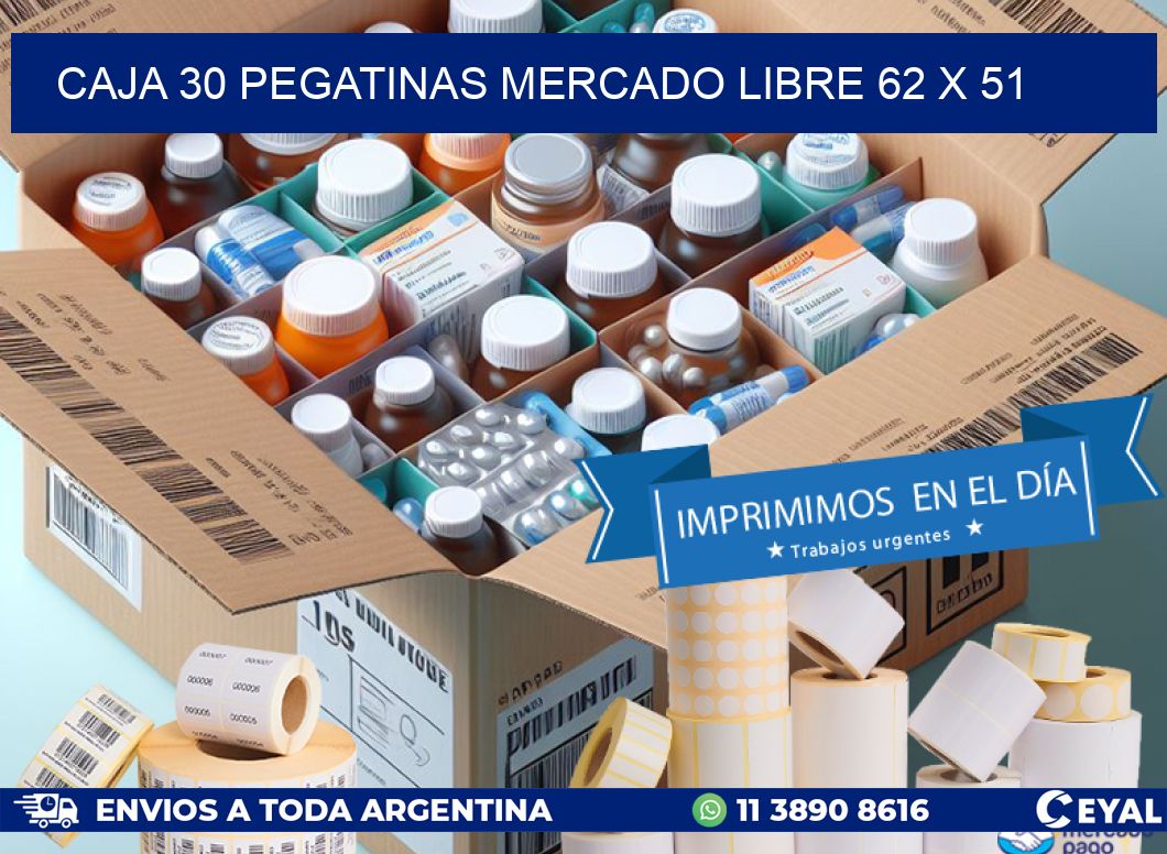 CAJA 30 PEGATINAS MERCADO LIBRE 62 x 51