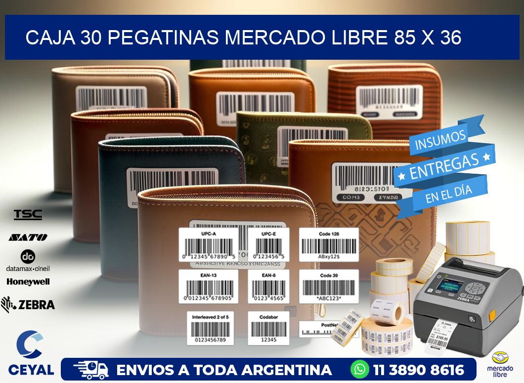 CAJA 30 PEGATINAS MERCADO LIBRE 85 x 36