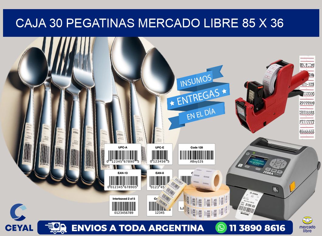 CAJA 30 PEGATINAS MERCADO LIBRE 85 x 36