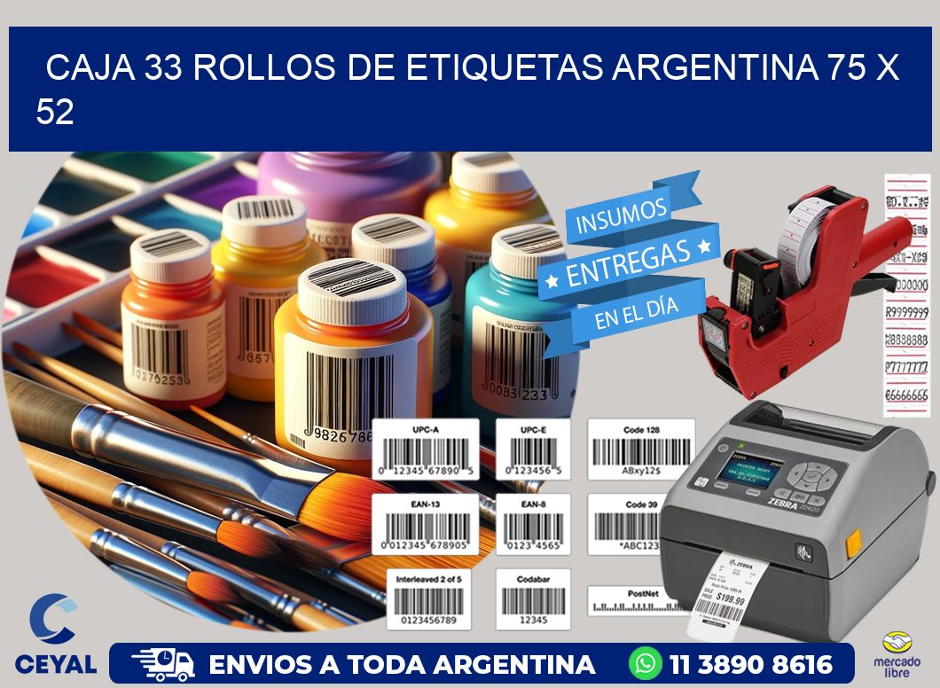 CAJA 33 ROLLOS DE ETIQUETAS ARGENTINA 75 x 52