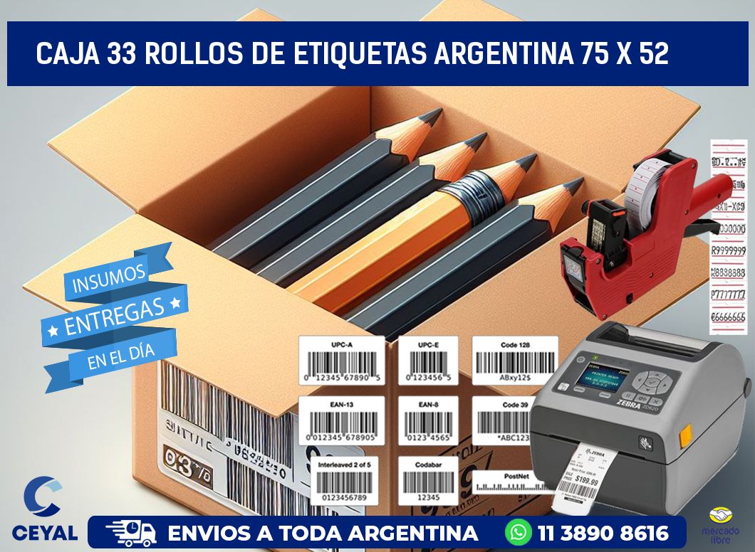 CAJA 33 ROLLOS DE ETIQUETAS ARGENTINA 75 x 52
