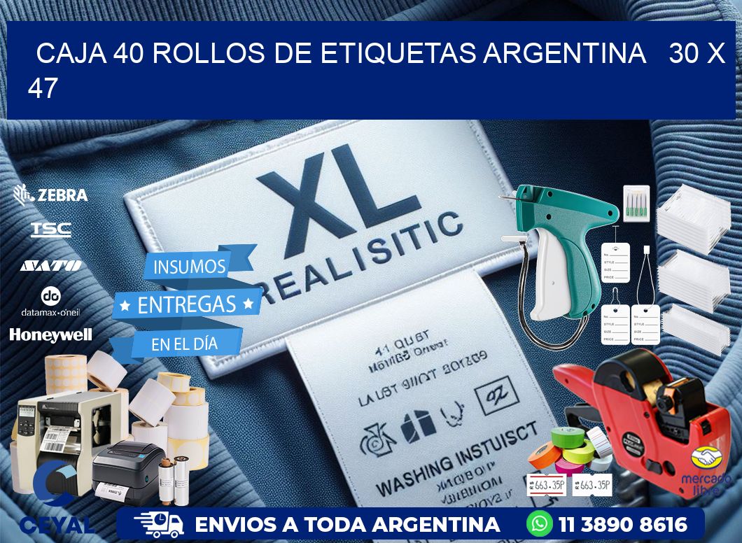 CAJA 40 ROLLOS DE ETIQUETAS ARGENTINA   30 x 47