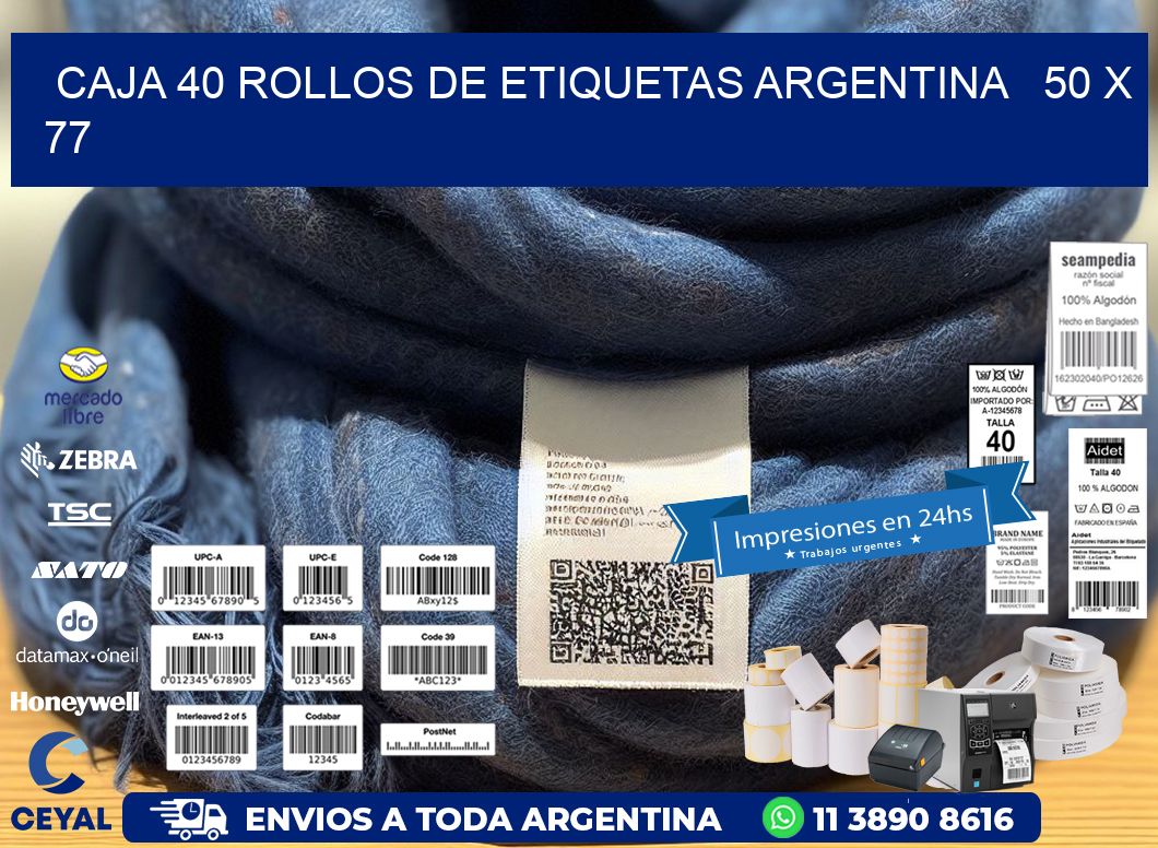 CAJA 40 ROLLOS DE ETIQUETAS ARGENTINA   50 x 77