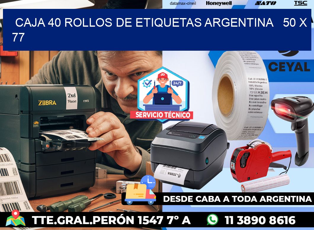 CAJA 40 ROLLOS DE ETIQUETAS ARGENTINA   50 x 77