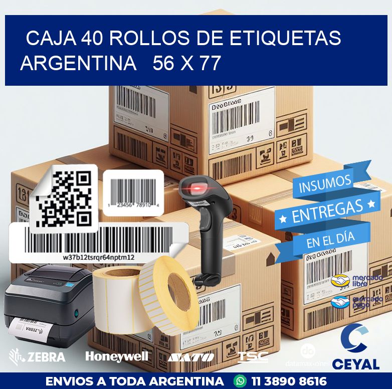 CAJA 40 ROLLOS DE ETIQUETAS ARGENTINA   56 x 77