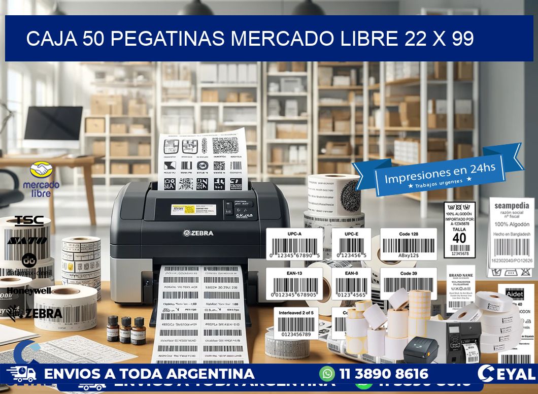 CAJA 50 PEGATINAS MERCADO LIBRE 22 x 99
