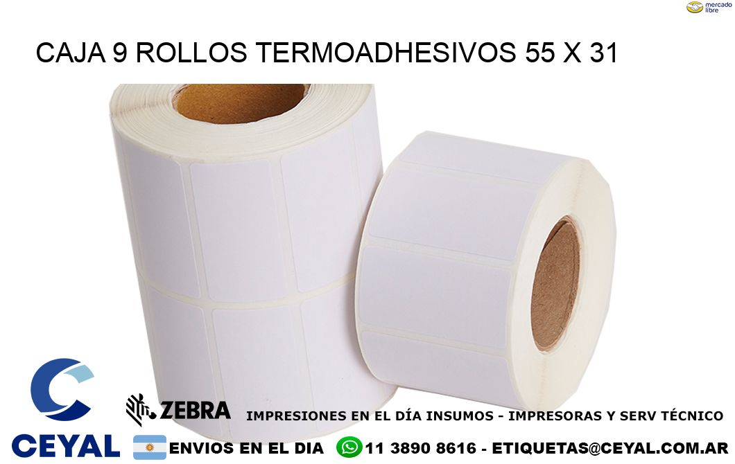 CAJA 9 ROLLOS TERMOADHESIVOS 55 x 31