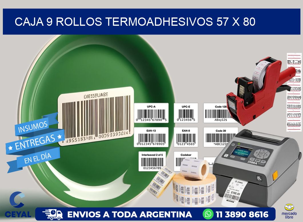 CAJA 9 ROLLOS TERMOADHESIVOS 57 x 80