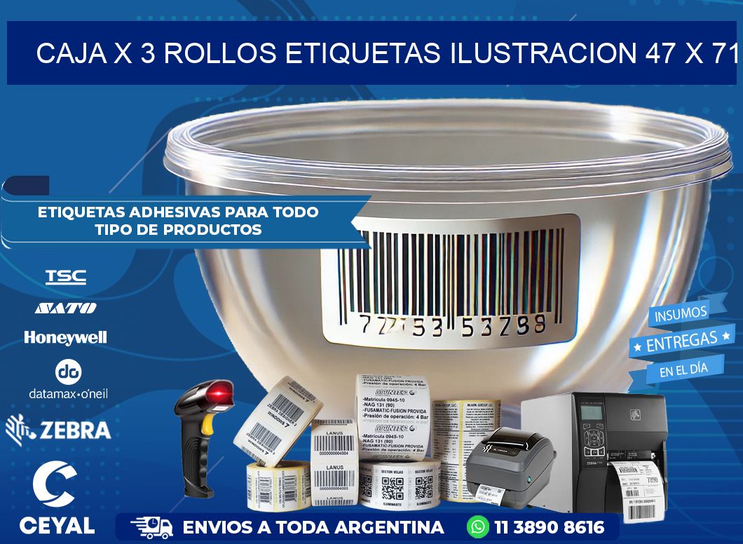Caja X 3 Rollos Etiquetas Ilustracion 47 x 71