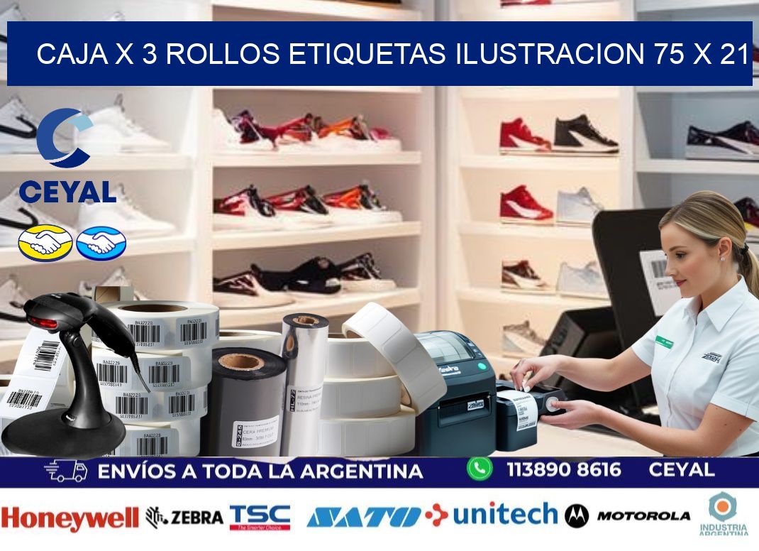 Caja X 3 Rollos Etiquetas Ilustracion 75 x 21