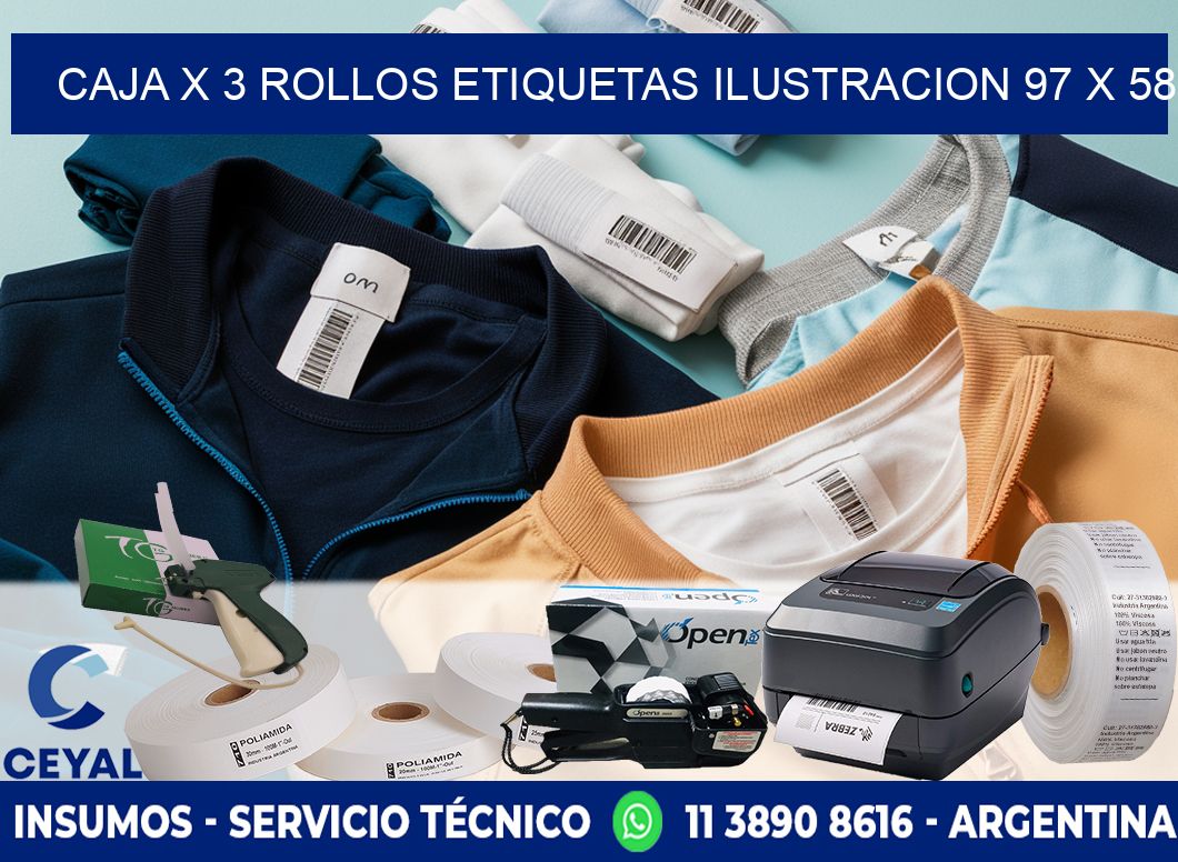Caja X 3 Rollos Etiquetas Ilustracion 97 x 58