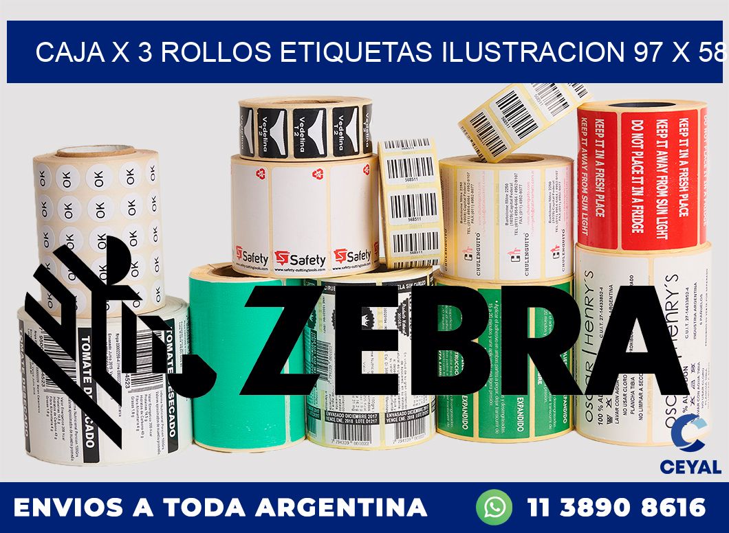 Caja X 3 Rollos Etiquetas Ilustracion 97 x 58