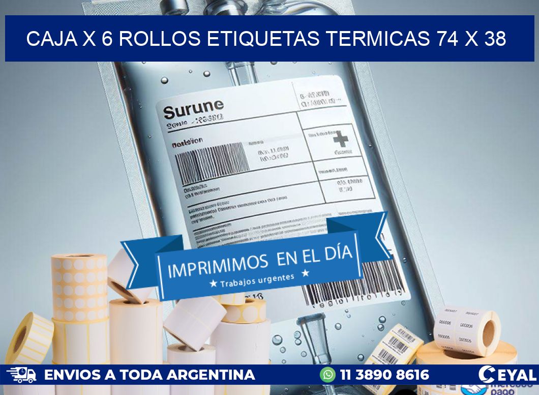 Caja X 6 Rollos Etiquetas termicas 74 x 38